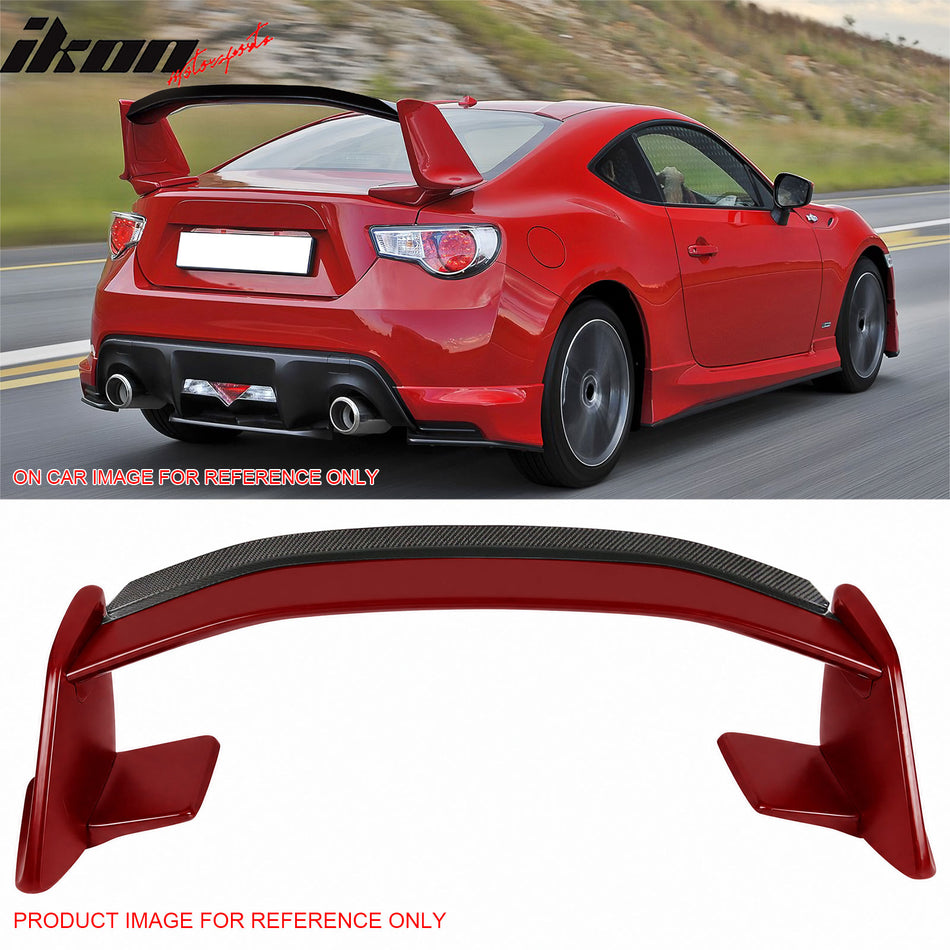 2013-2016 Scion FR-S & 2013-2020 Subaru BRZ & 2017-2020 Toyota 86 Painted #C7P Red Trunk Spoiler + Carbon Fiber CF Gurney Flap Added on NRS Style