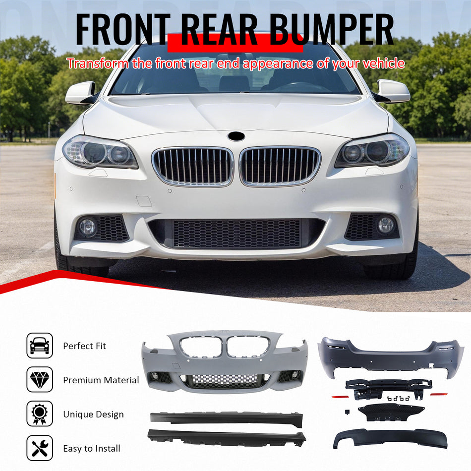 Fits 11-16 BMW 5-Series M-Tech Bumper Cover W/ 528i Diffuser + Side Skirts