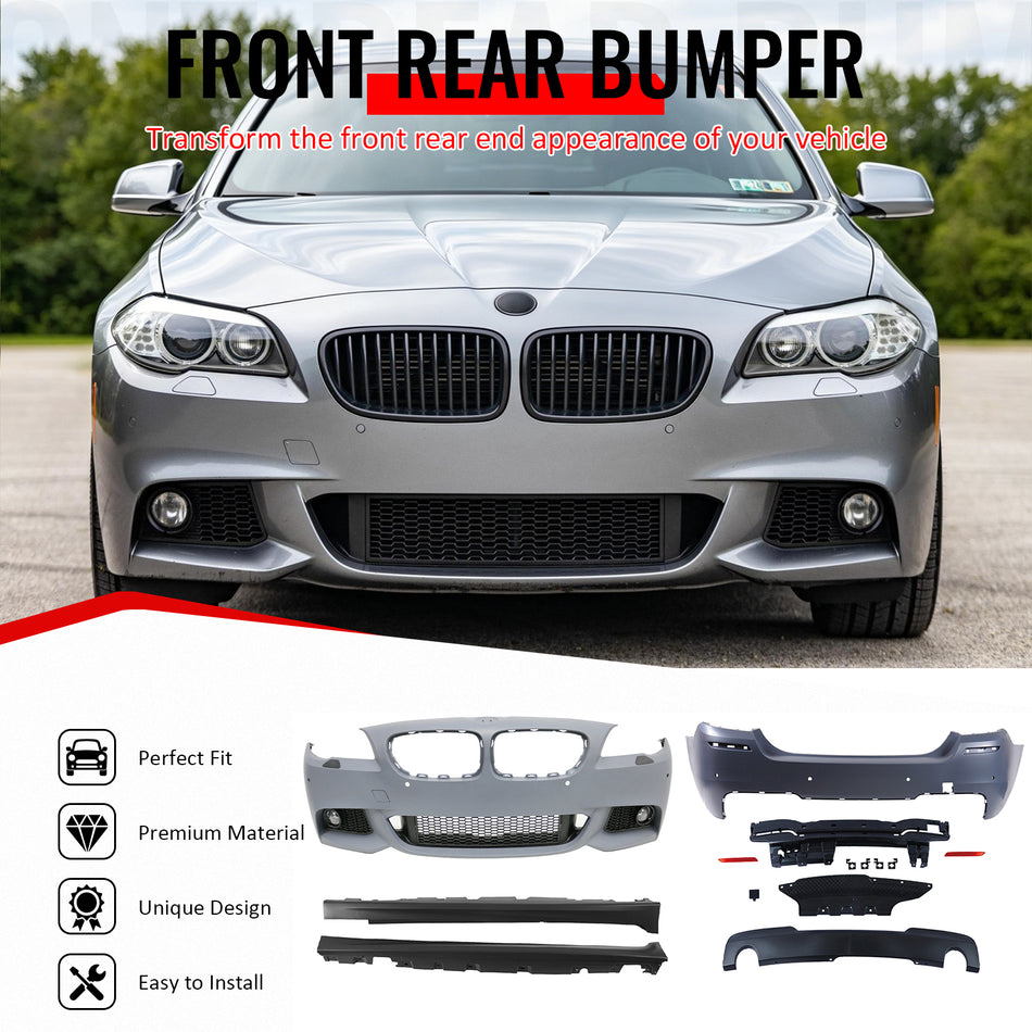 Fits 11-16 BMW 5-Series M-Tech Bumper Cover W/ 535iDiffuser + Side Skirts