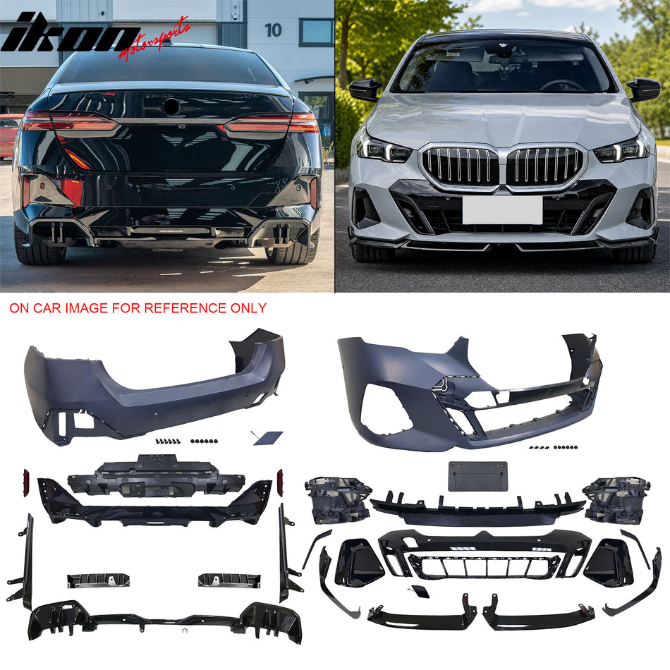 2024-2026 BMW G60 5-Series 530 540 550 Front & Rear Bumper Cover Conversion Replacement Body Kit MP Style Unpainted Black PP Polypropylene