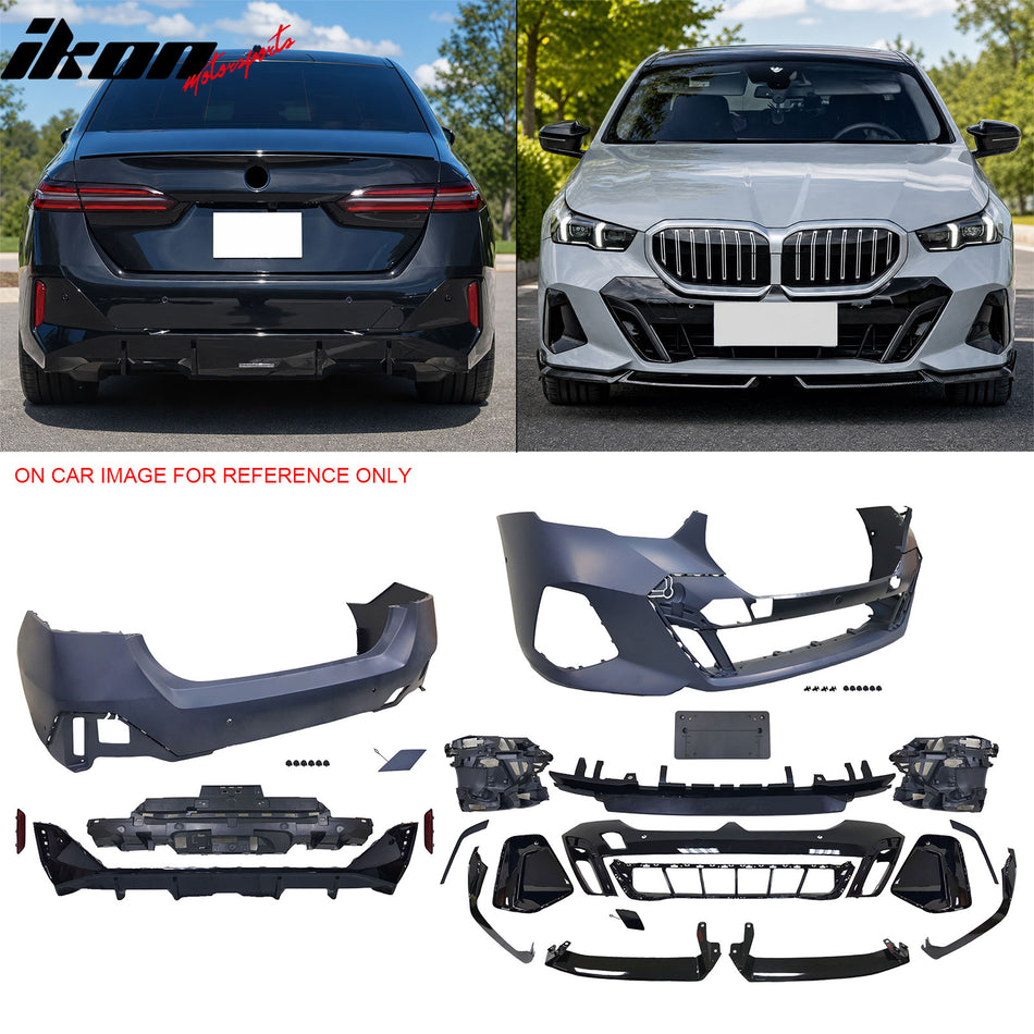 2024-2026 BMW G60 i5 MP Front & M60 Style Bumper Cover Conversion Replacement Body Kit Unpainted Black PP Polypropylene