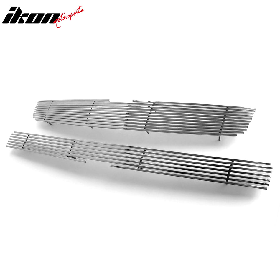 IKON MOTORSPORTS Front Upper Grille Insert, Compatible with 2009-2014 Chevrolet Tahoe Hybrid, Billet Style Chrome Stainless Steel Replacement Front Bumper Hood Billet Grill Grille Assembly, 2PCS