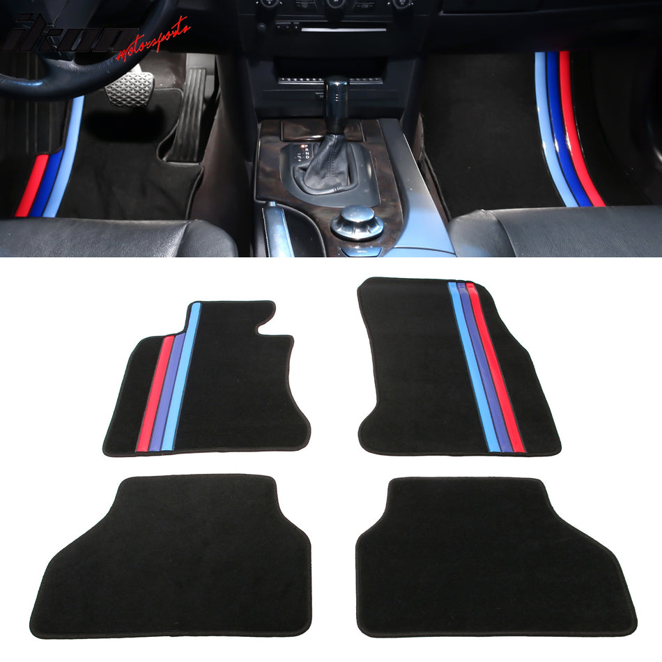 Floor Mat for BMW E60 5 Series 2005-2010 Black M Stripe 4PC Nylon