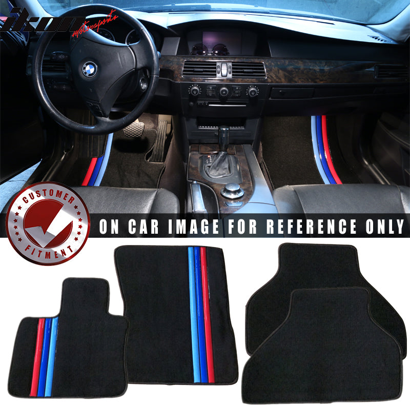07-12 E70 X5 Floor Mat Nylon Black Front Rear Carpet w/ 3 Color Strip For: (BMW)