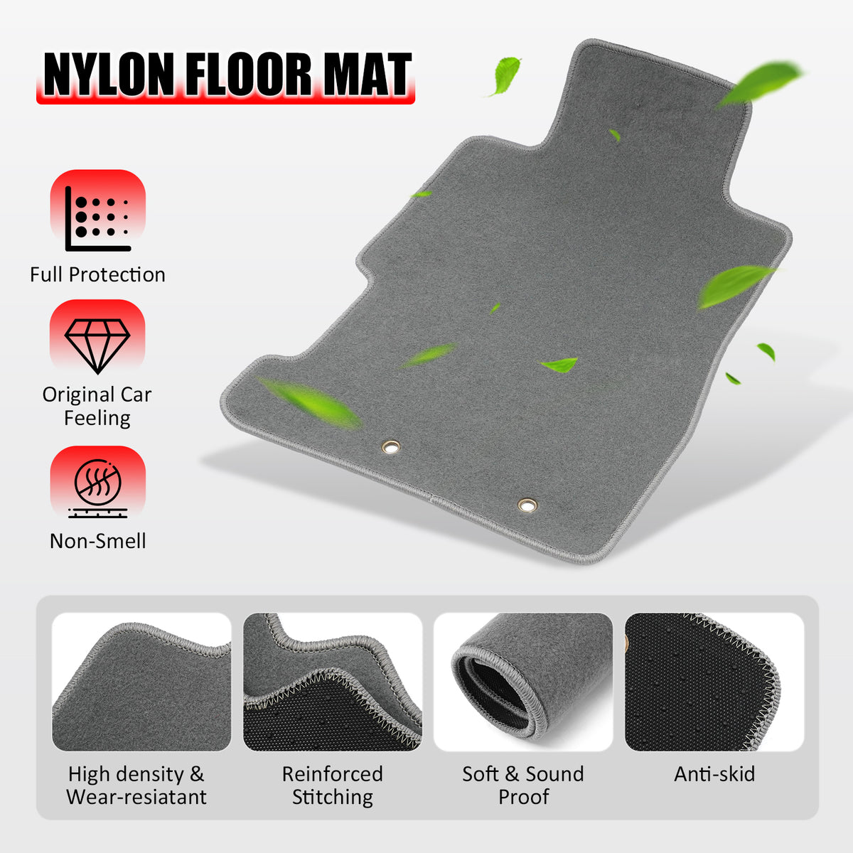 Fits 01-05 Honda Civic Floor Mats Front & Rear Gray 3PCS - Nylon
