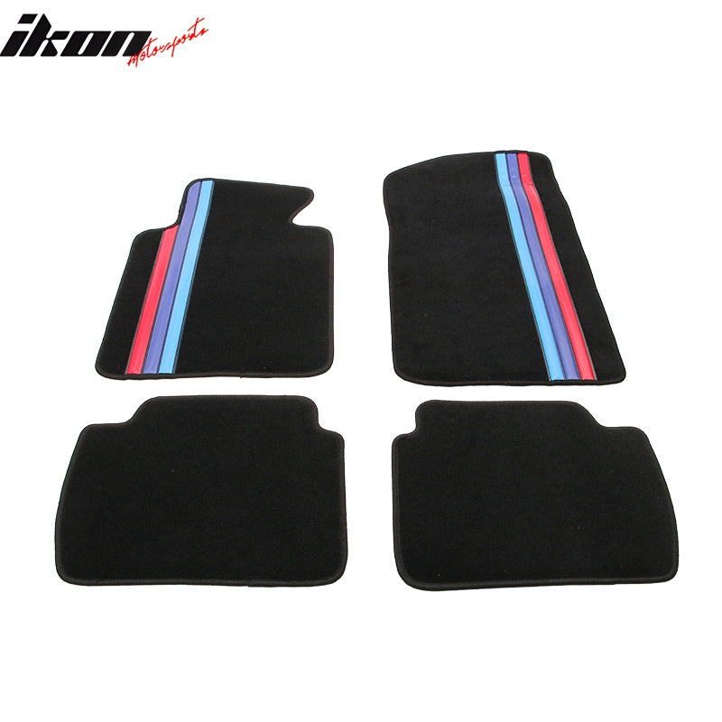 99-06 E46 M3 Floor Mats Black M Color Stripe Carpet Front Rear Nylon FOR: (BMW)