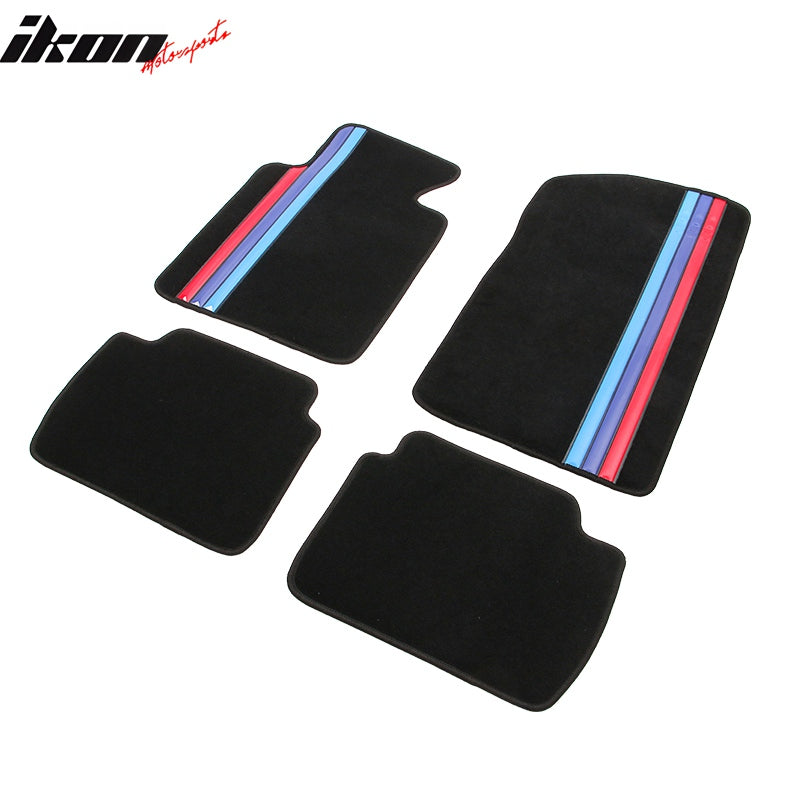 99-06 E46 M3 Floor Mats Black M Color Stripe Carpet Front Rear Nylon FOR: (BMW)