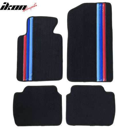 99-06 E46 M3 Floor Mats Black M Color Stripe Carpet Front Rear Nylon FOR: (BMW)
