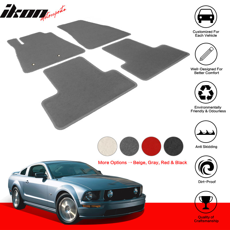 Floor Mats Compatible With 2005-2009 FORD MUSTANG, Nylon Front Rear Carpet by IKON MOTORSPORTS, 2006 2007 2008