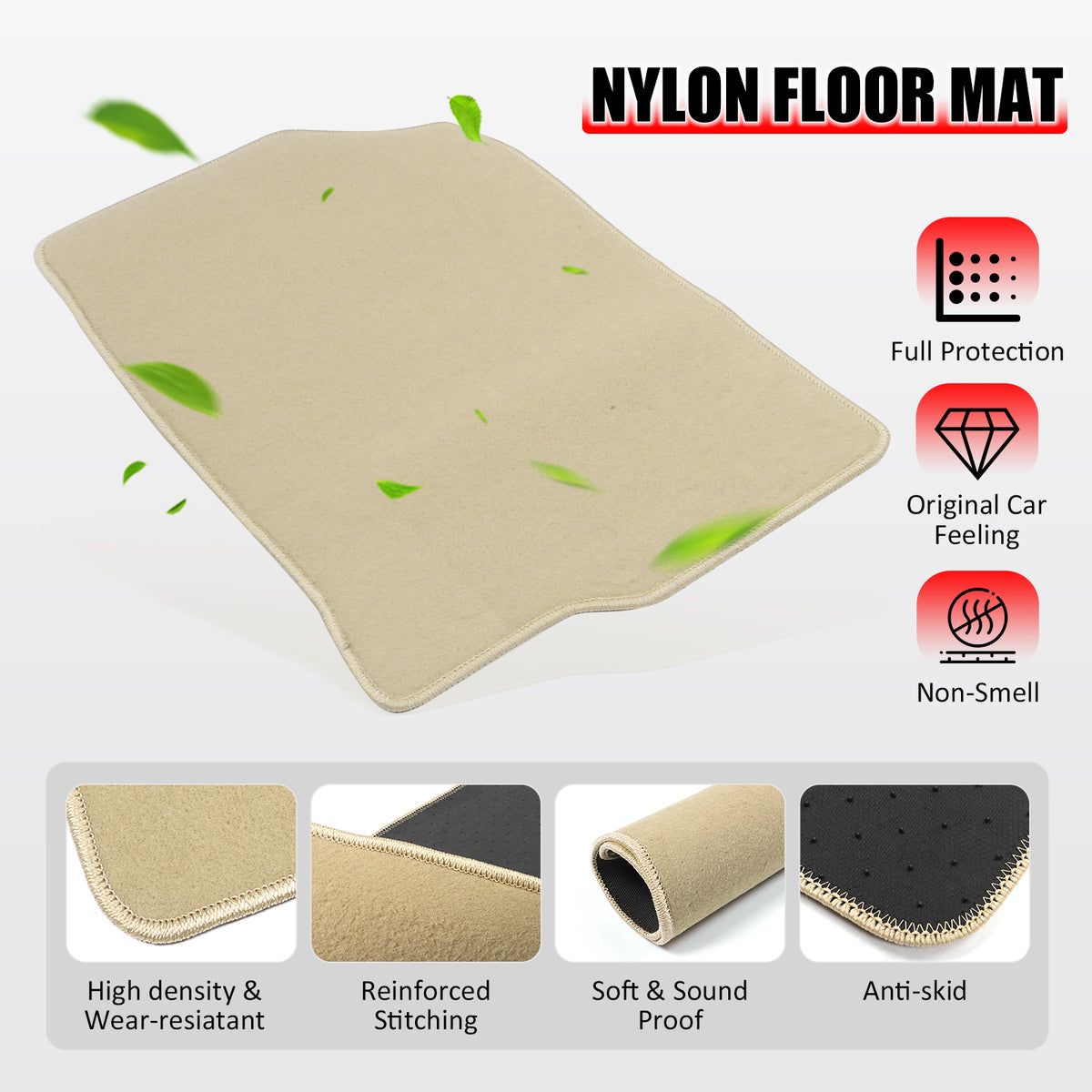 Fits 08-12 Honda Accord Floor Mats Carpet Front & Rear Beige 4PC - Nylon