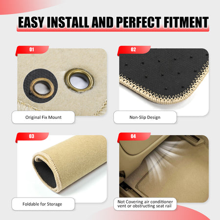 Fits 08-12 Honda Accord Floor Mats Carpet Front & Rear Beige 4PC - Nylon