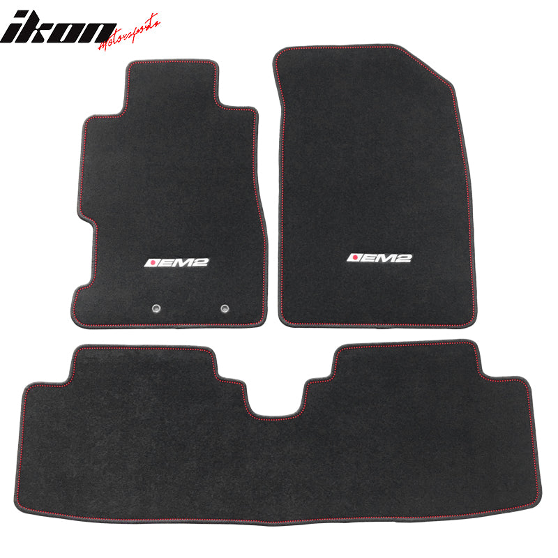 Floor Mat Compatible With 2001-2005 Honda Civic (Excludes Si), EM2 Logo Factory Fitment Front & Rear Nylon Car Floor Carpets Carpet Liner by IKON MOTORSPORTS, 2002 2003 2004