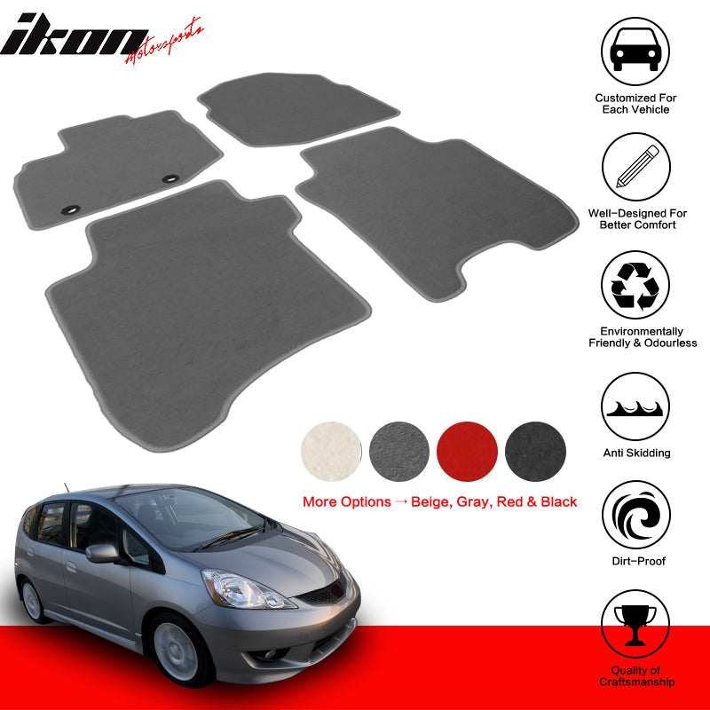 Floor Mats Compatible With 2006-2012 HONDA FIT, Nylon Front Rear Carpet by IKON MOTORSPORTS, 2007 2008 2009 2010 2011