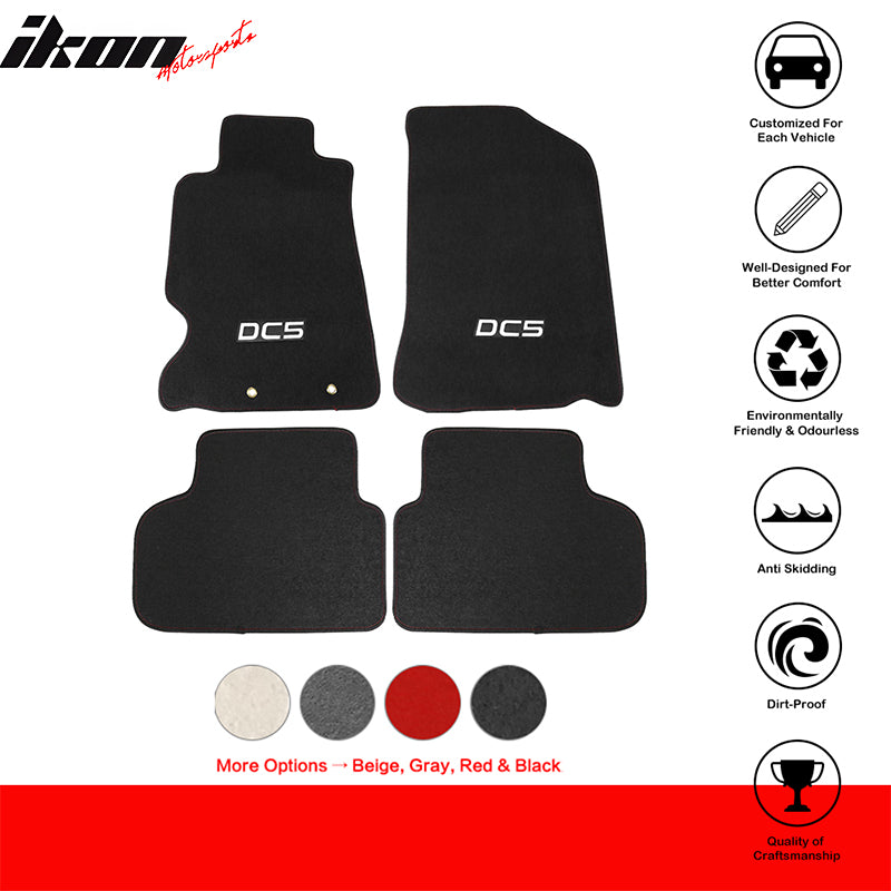 Car Floor Mat for 2002-06 Acura RSX Black DC5 Logo Carpet 4PC Nylon