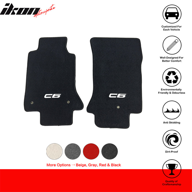 Car Floor Mat for 2005-2013 Chevy Corvette C6 Black Logo 2PC Nylon