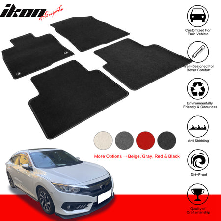 IKON MOTORSPORTS Floor Mat Compatible With 2016-2021 Honda Civic 4DR Factory Fitment Floor Mats Carpet Front & Rear 4PC Nylon