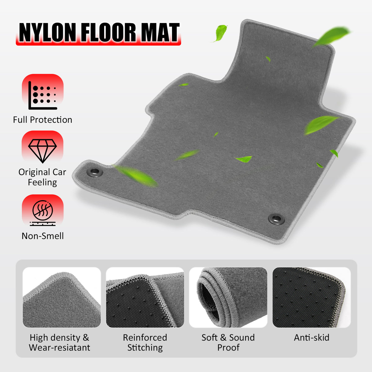 Fits 13-17 Honda Accord Sedan Floor Mats Liner Front Rear Nylon Grey Carpets 4PC