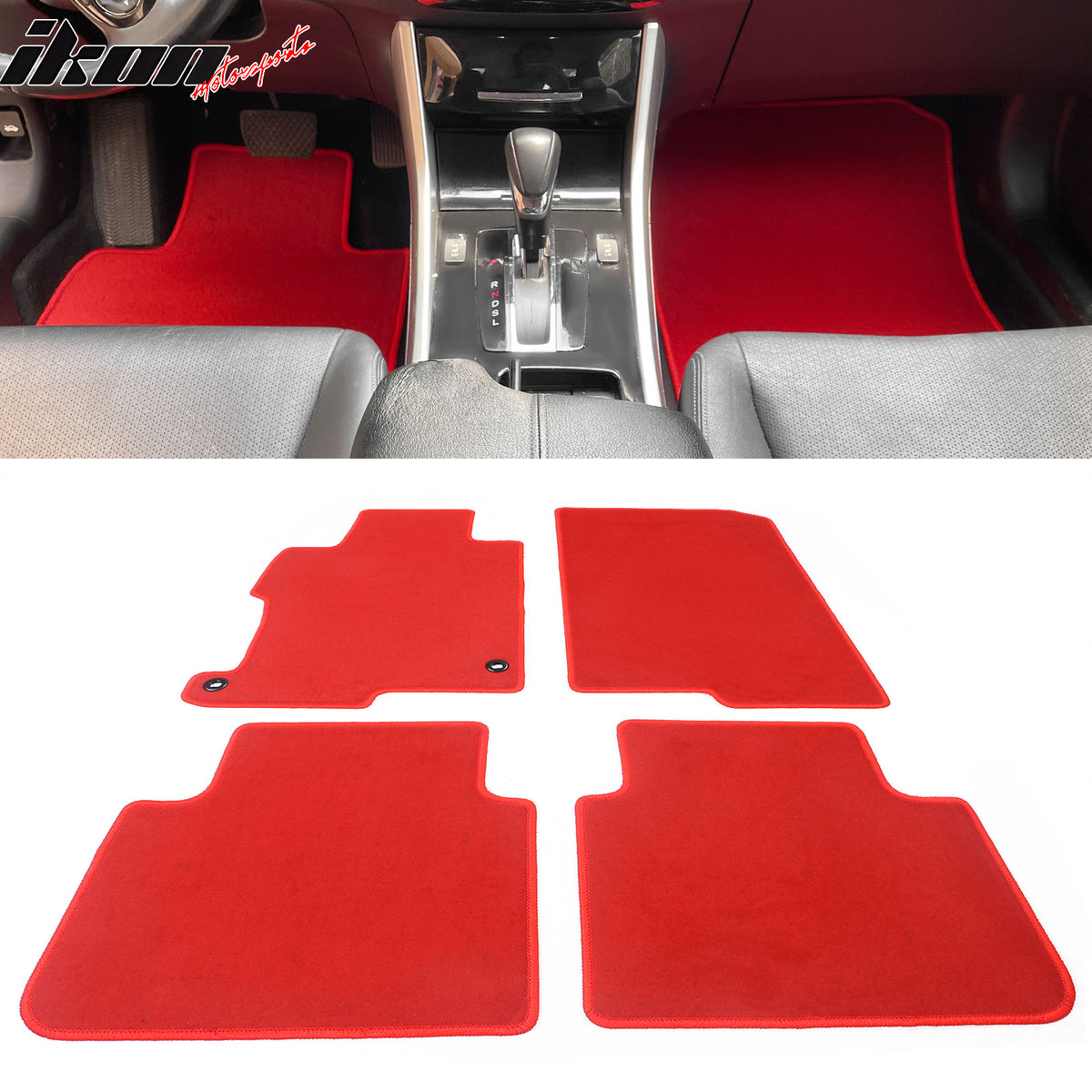 Floor Mats Compatible With 2013-2017 Honda Accord Sedan, Factory Fitment Carpet Front & Rear 4PC Nylon by IKON MOTORSPORTS, 2014 2015 2016