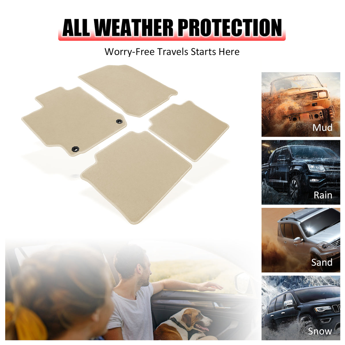 Fits 12-17 Toyota Camry Floor Mats Nylon Beige Non-Slip Auto Carpets 4Pcs Set