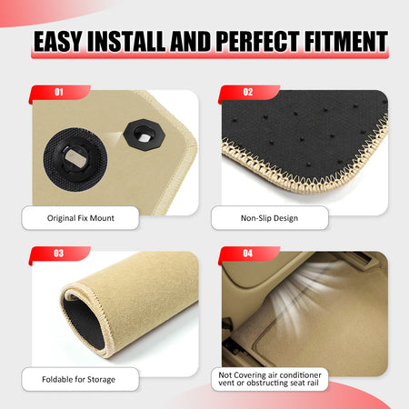 Fits 12-17 Toyota Camry Floor Mats Nylon Beige Non-Slip Auto Carpets 4Pcs Set