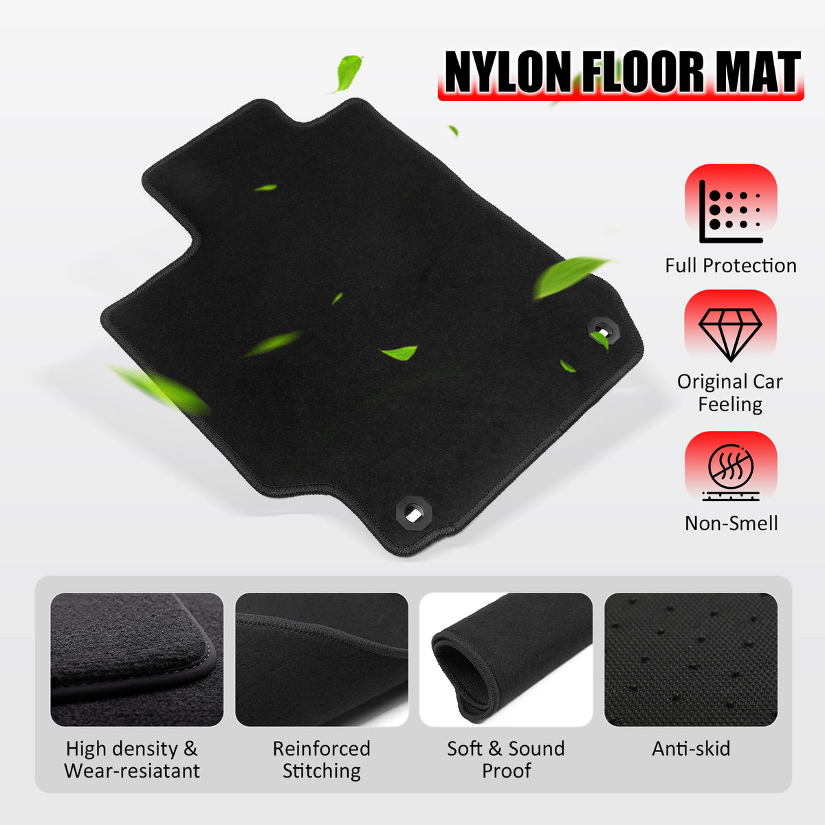 Fits 12-17 Toyota Camry Floor Mats Nylon Black Non-Slip Auto Carpets 4Pcs Set