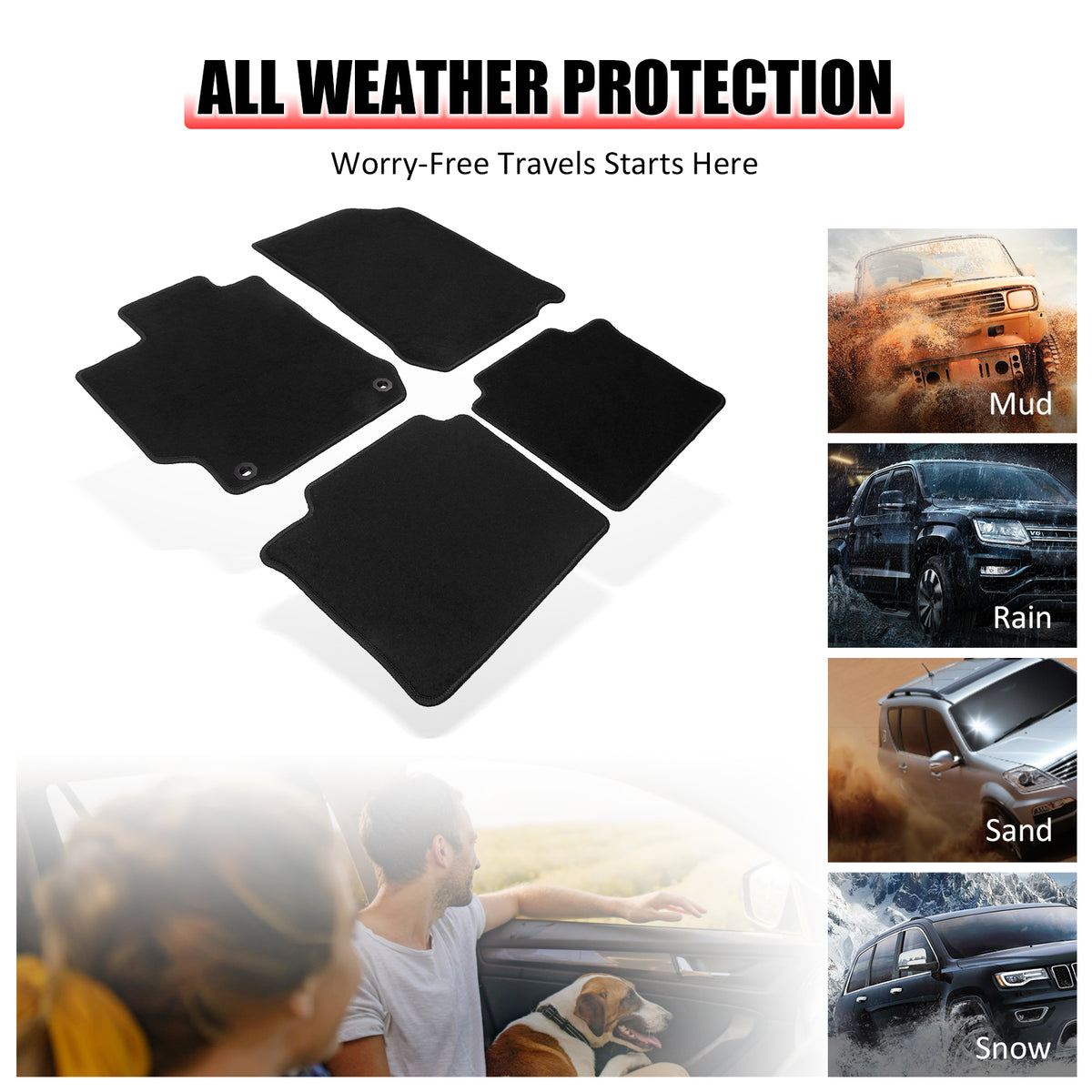 Fits 12-17 Toyota Camry Floor Mats Nylon Black Non-Slip Auto Carpets 4Pcs Set