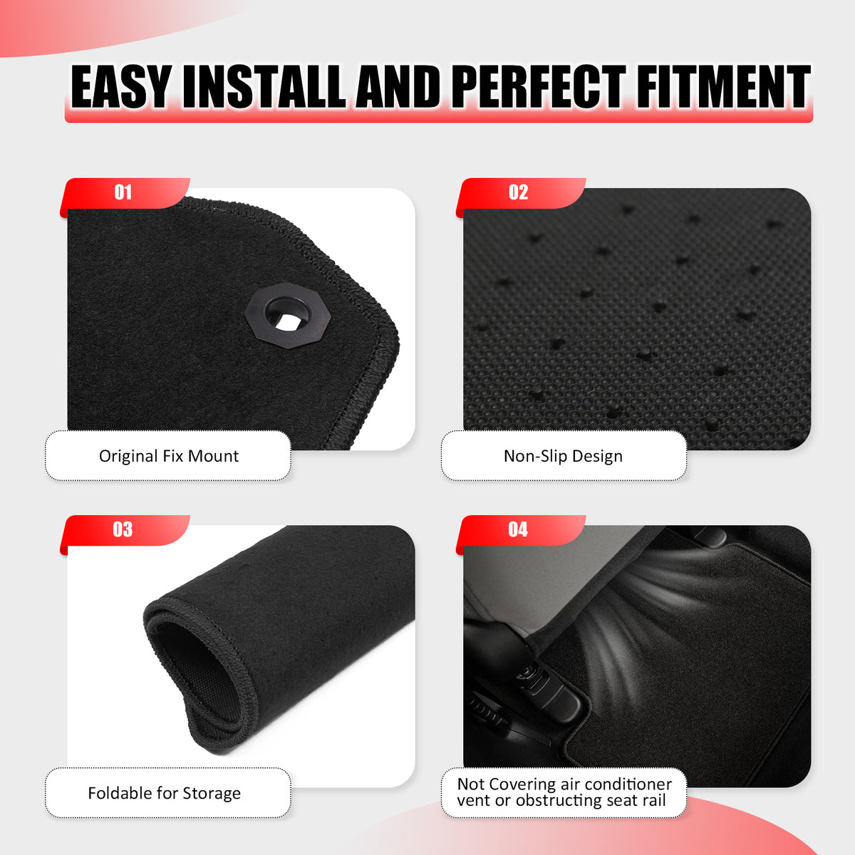 Fits 12-17 Toyota Camry Floor Mats Nylon Black Non-Slip Auto Carpets 4Pcs Set