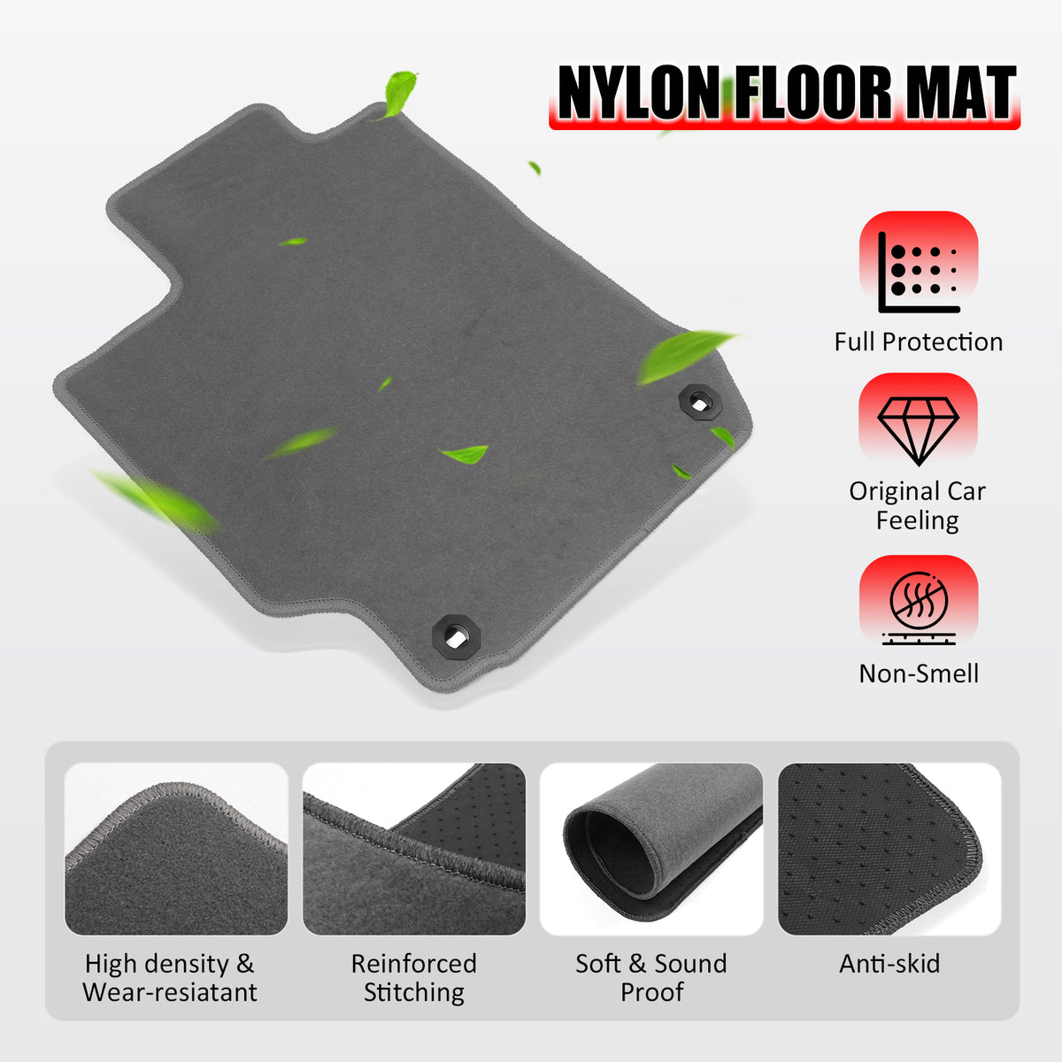 Fits 12-17 Toyota Camry Floor Mats Nylon Grey Non-Slip Auto Carpets 4Pcs Set