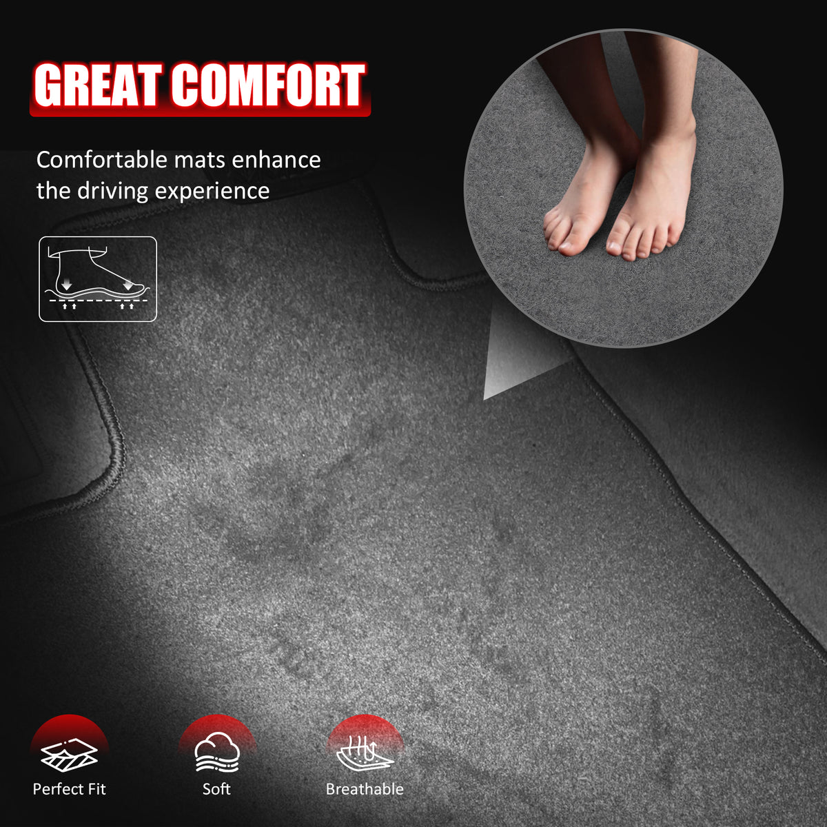 Fits 12-17 Toyota Camry Floor Mats Nylon Grey Non-Slip Auto Carpets 4Pcs Set