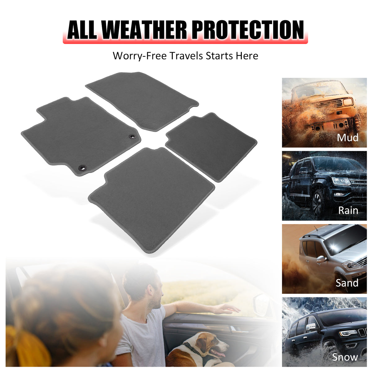 Fits 12-17 Toyota Camry Floor Mats Nylon Grey Non-Slip Auto Carpets 4Pcs Set