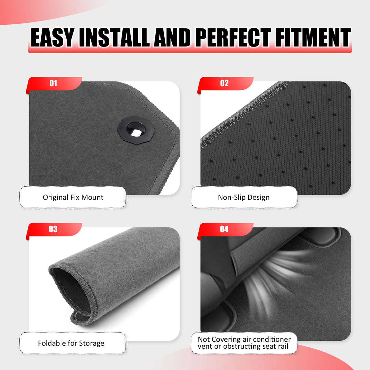 Fits 12-17 Toyota Camry Floor Mats Nylon Grey Non-Slip Auto Carpets 4Pcs Set