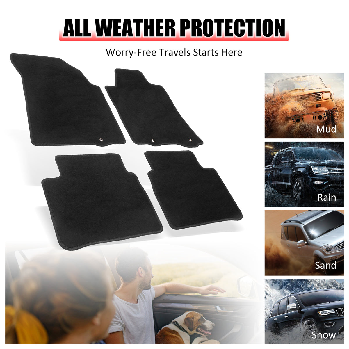 Fits 13-18 Nissan Altima OE Style 4PCS Floor Mats Non-Slip Carpets Nylon Black