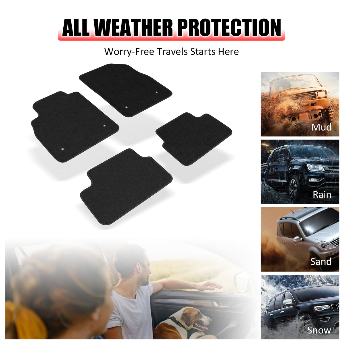Fits 08-16 Chevrolet Cruze Floor Mats Nylon Black Non-Slip Auto Carpets 4PC Set
