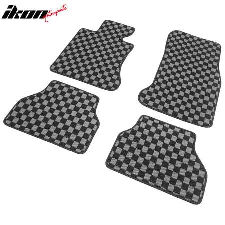 05-10 E60 5 Series 4PCS Floor Mats Carpets Checkered Black Gray Plaid FOR: (BMW)