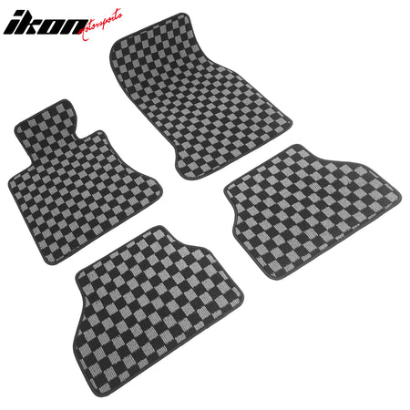 05-10 E60 5 Series 4PCS Floor Mats Carpets Checkered Black Gray Plaid FOR: (BMW)