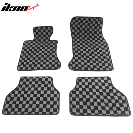 05-10 E60 5 Series 4PCS Floor Mats Carpets Checkered Black Gray Plaid FOR: (BMW)