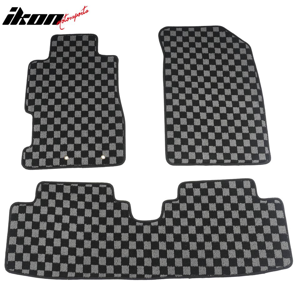 2001-2005 Honda Civic Floor Mats Carpet Black Gray Plaid Polypropylene