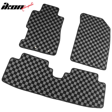 Fits 01-05 Honda Civic Floor Mats Non-Slip Carpets Checkered Black Gray Plaid