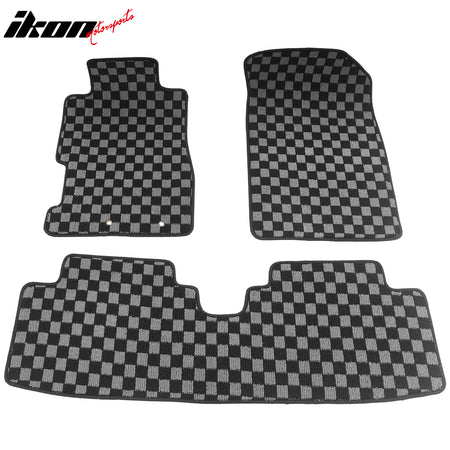 Fits 01-05 Honda Civic Floor Mats Non-Slip Carpets Checkered Black Gray Plaid