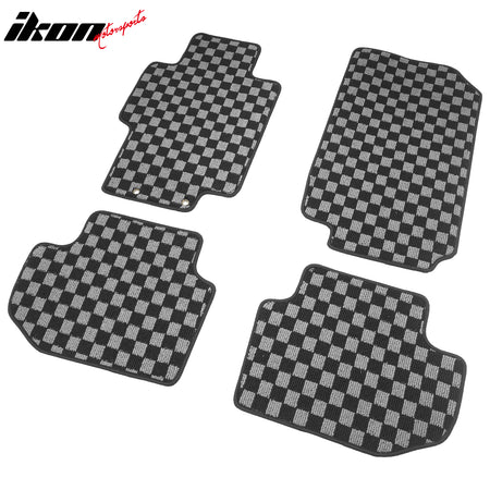 Fits 03-07 Honda Accord Floor Mats Non-Slip Carpets Checkered Black Gray Plaid