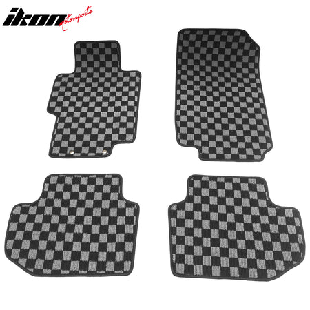 Fits 03-07 Honda Accord Floor Mats Non-Slip Carpets Checkered Black Gray Plaid