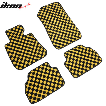 Fits 07-13 BMW E92 3-Series Coupe Floor Mats Checkered Carpet Black Yellow Plaid