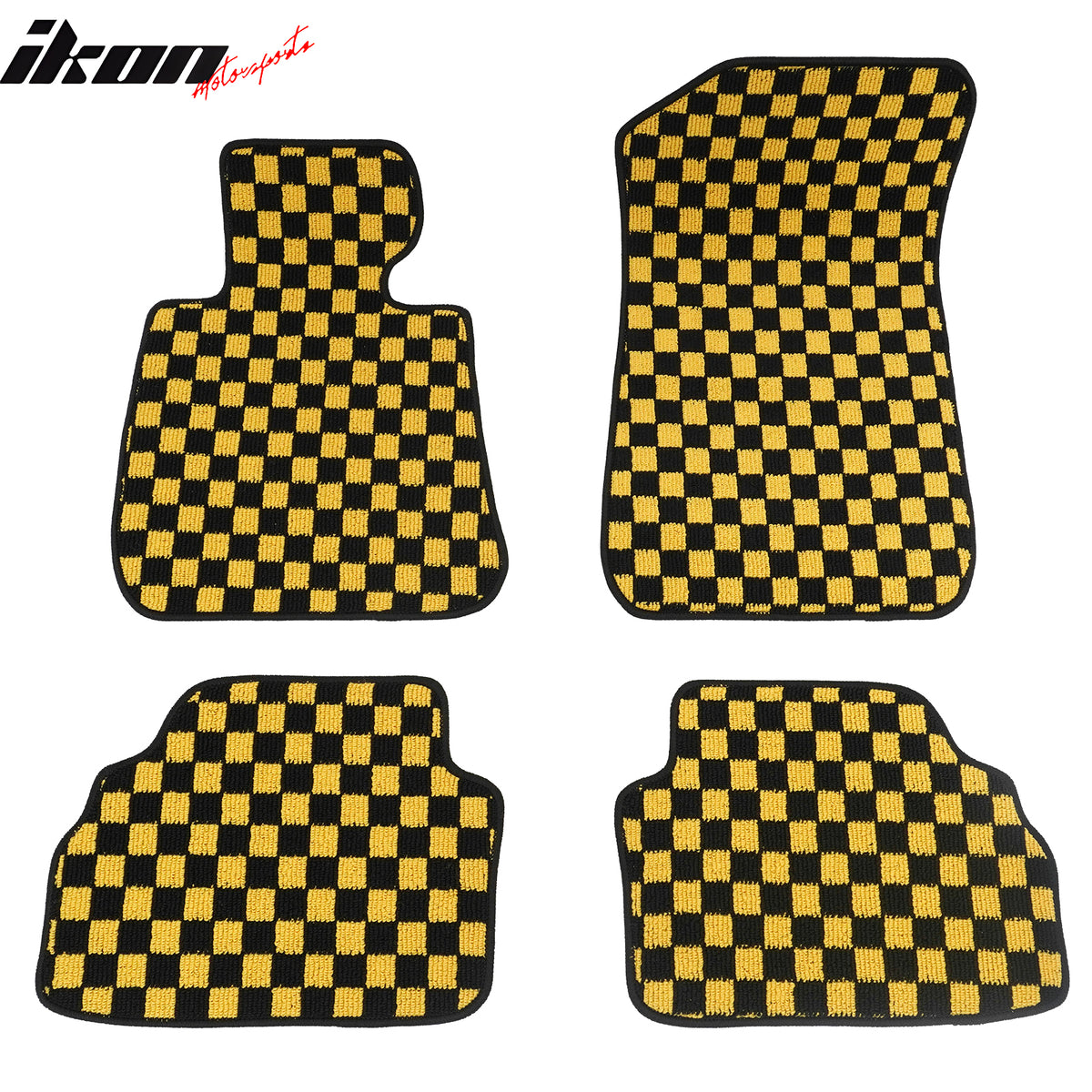 Fits 07-13 BMW E92 3-Series Coupe Floor Mats Checkered Carpet Black Yellow Plaid