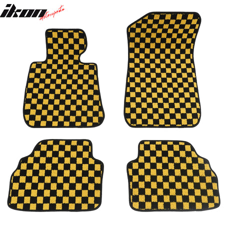 Fits 07-13 BMW E92 3-Series Coupe Floor Mats Checkered Carpet Black Yellow Plaid