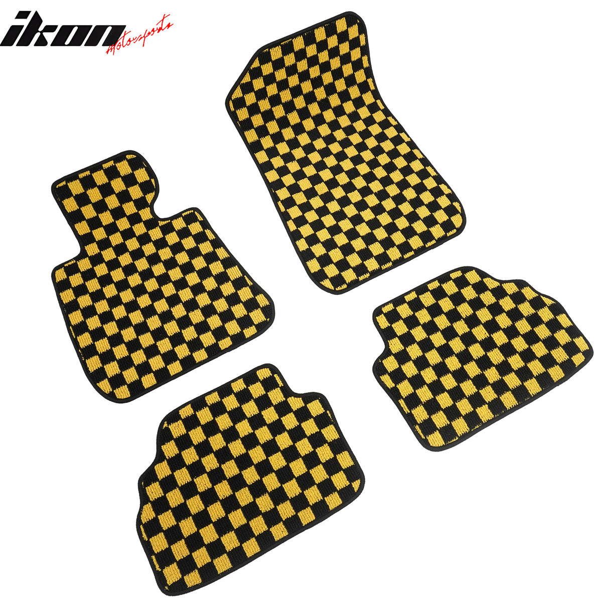 Fits 07-13 BMW E92 3-Series Coupe Floor Mats Checkered Carpet Black Yellow Plaid