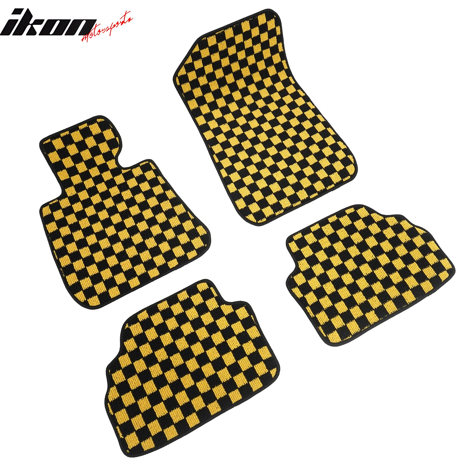 Fits 07-13 BMW E92 3-Series Coupe Floor Mats Checkered Carpet Black Yellow Plaid