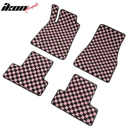 Fits 05-09 Ford Mustang Anti-slip Floor Mats Checkered Carpets Black Pink Plaid
