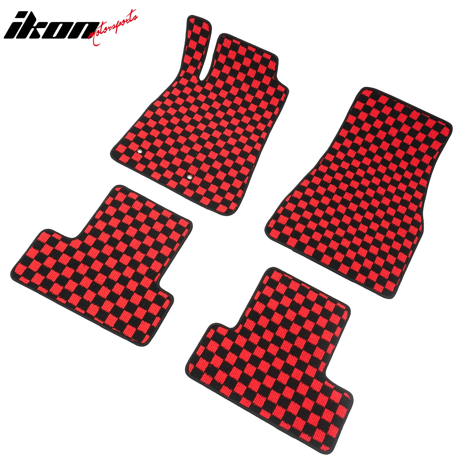 Fits 05-09 Ford Mustang Anti-slip Floor Mats Checkered Carpets Black Red Plaid