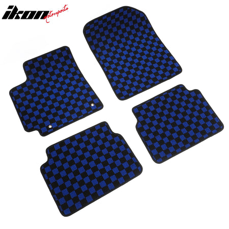 Fits 09-13 Toyota Corolla Anti-slip Floor Mats Checkered Carpet Black Blue Plaid