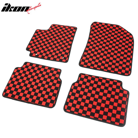 Fits 09-13 Toyota Corolla Anti-slip Floor Mats Checkered Carpets Black Red Plaid